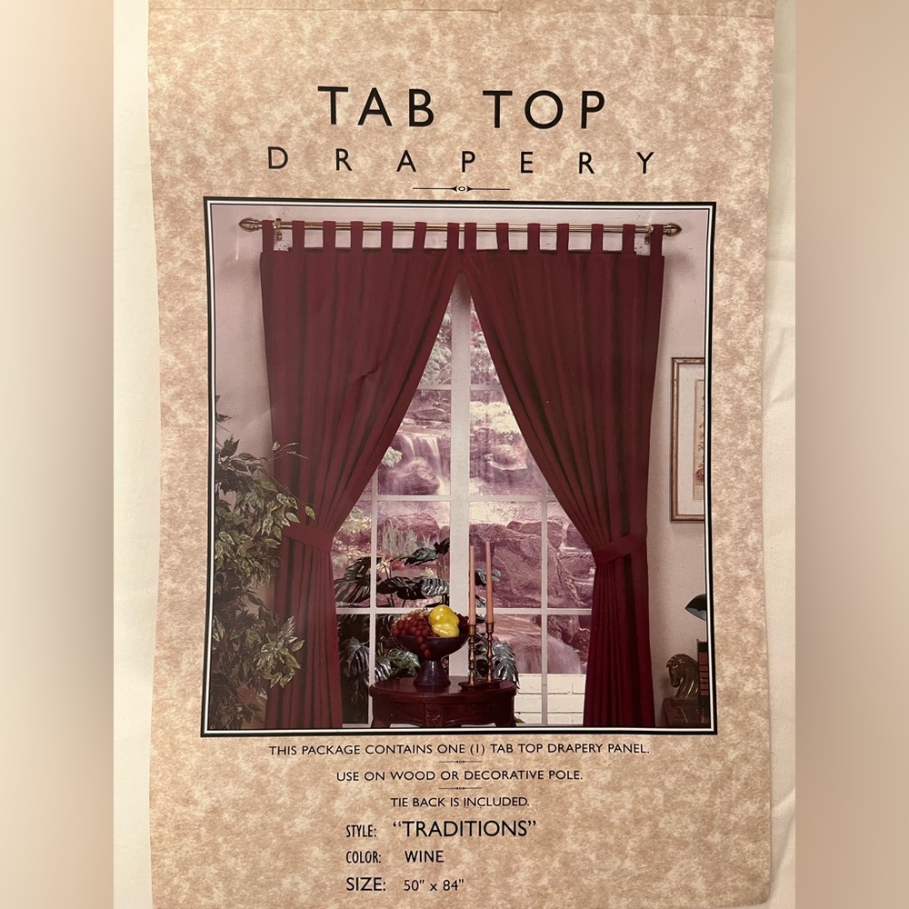 (Set of 2) Floral Embossed wine color window curtain tab top panel. 50” x 84 “